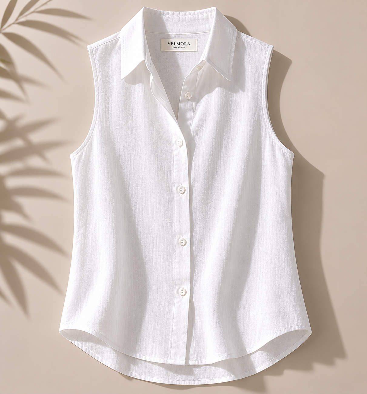 Velmora Pure Linen Sleeveless Top – White Edition